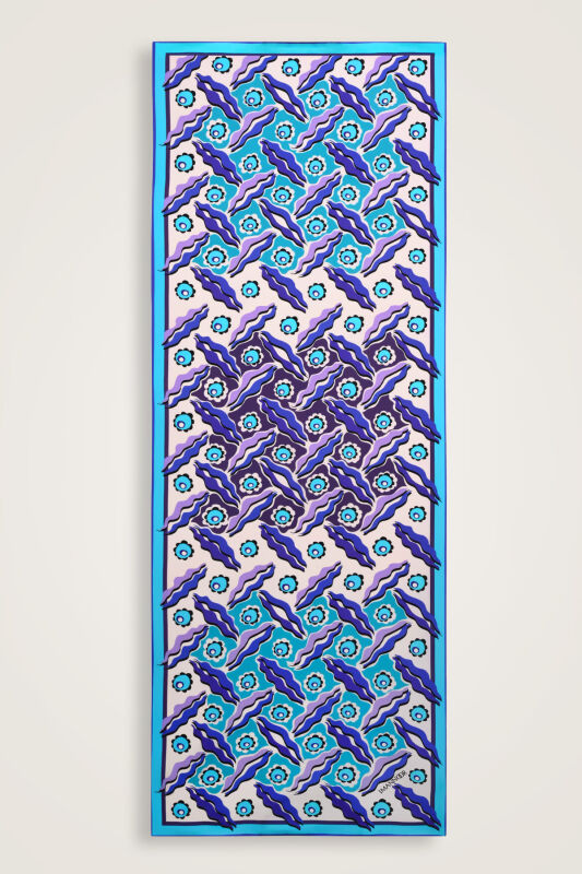 Pelenk Saks Mavi Floş Viskon Şal 70x210 - 2