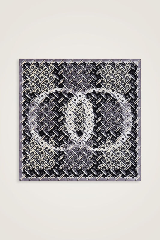 Pelenk Siyah-Bej Çift Taraflı Tivil İpek Eşarp 90x90 - 2