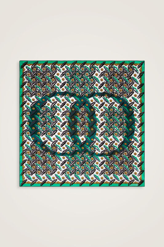 Pelenk Turkuaz-Bej Çift Taraflı Tivil İpek Eşarp 90x90 - 2