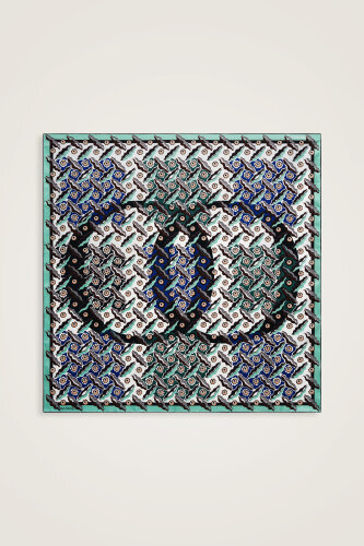 Pelenk Turkuaz-Bej Çift Taraflı Tivil İpek Eşarp 90x90 - Imannoor (3)