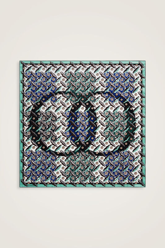 Pelenk Turquoise-Beige Double-Sided Twill Silk Scarf - 3