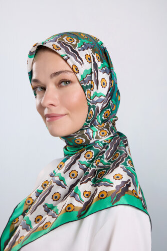 Pelenk Turquoise-Beige Double-Sided Twill Silk Scarf - Imannoor (1)