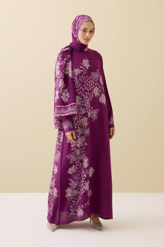 Peony and Plum Silk Crepe Dress 