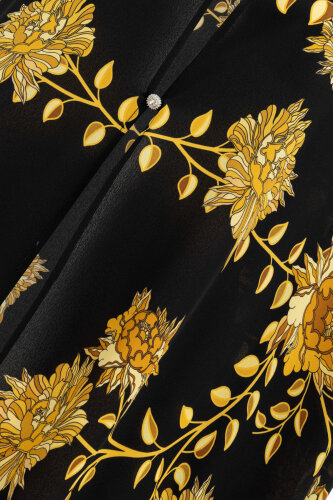 Peony Black-Gold Silk Abaya - 6