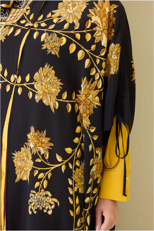 Peony Black-Gold Silk Abaya - 7