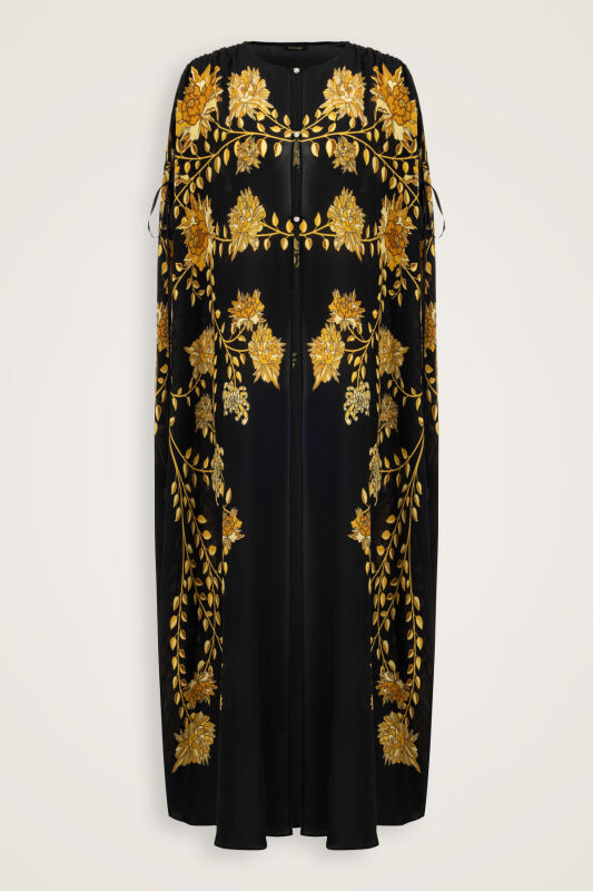 Peony Black-Gold Silk Abaya - 2