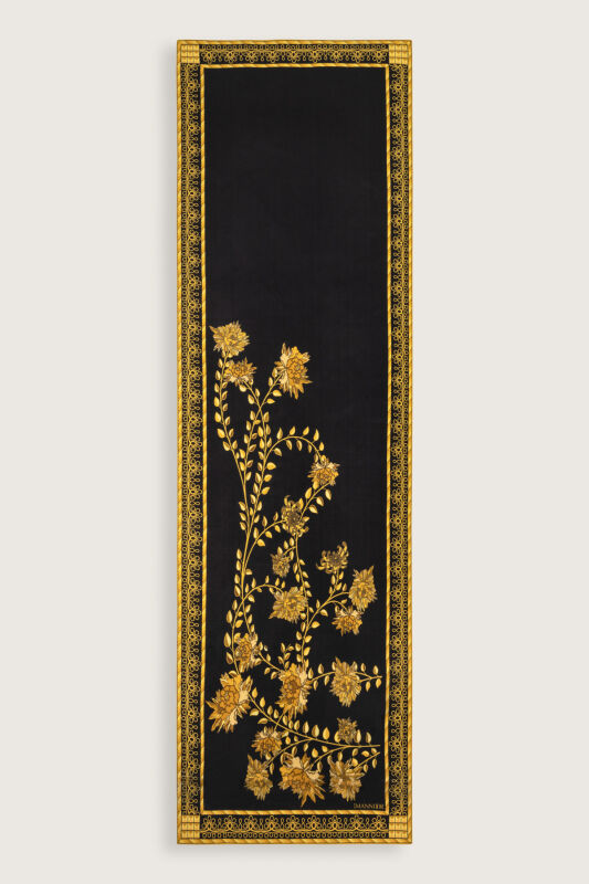 Peony Black-Gold Silk Abaya Shawl - 2