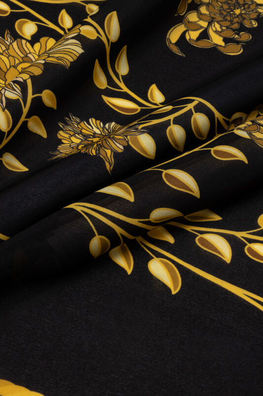 Peony Black-Gold Silk Abaya Shawl - 4