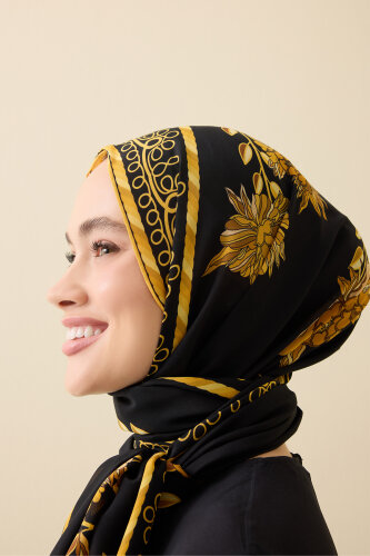 Peony Black-Gold Silk Abaya Shawl - 3