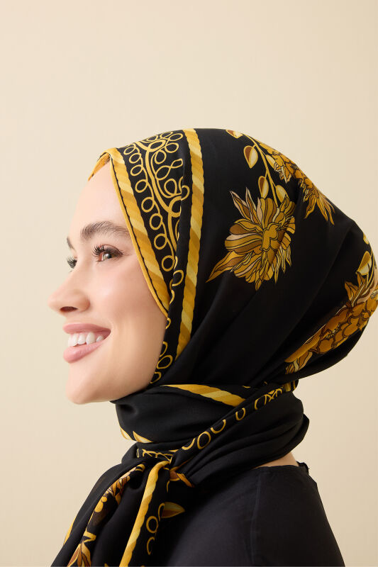 Peony Black-Gold Silk Abaya Shawl - 3