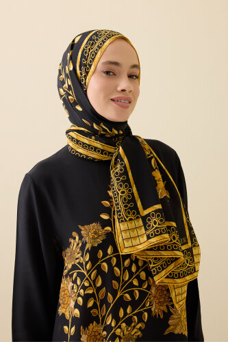 Peony Black-Gold Silk Abaya Shawl - 5