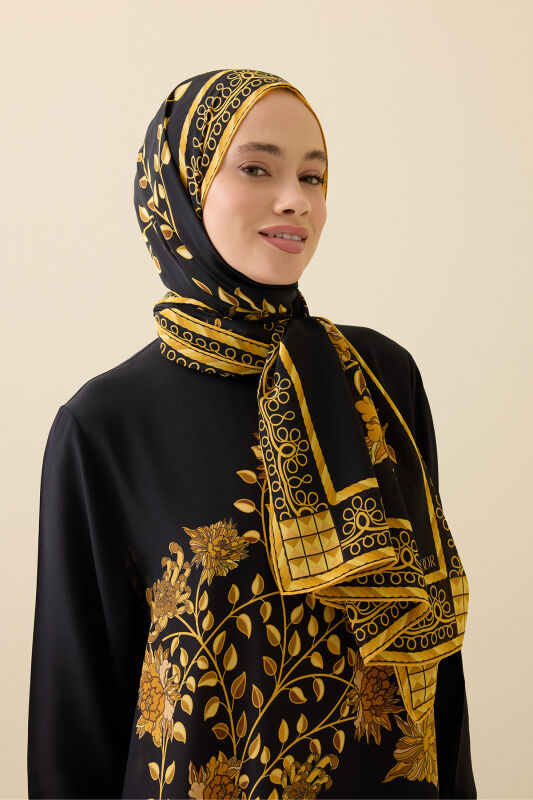 Peony Black-Gold Silk Abaya Shawl - 5