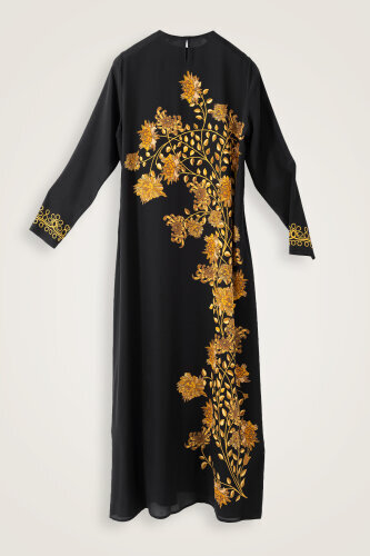 Peony Black-Gold Silk Crepe Dress - 4