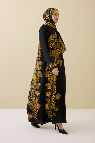 Peony Black-Gold Silk Crepe Dress - 6