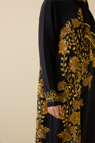 Peony Black-Gold Silk Crepe Dress - 3