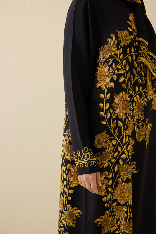 Peony Black-Gold Silk Crepe Dress - 3