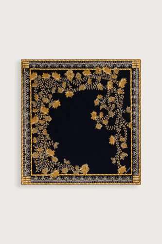Peony Black-Gold Silk Twill Scarf - Imannoor (1)