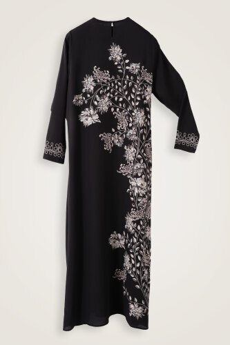 Peony Black-Gray Silk Crepe Dress - 4