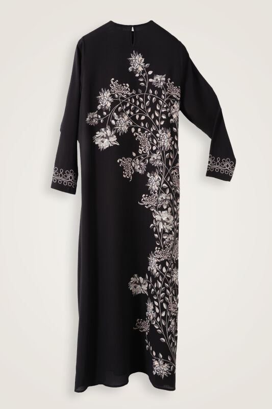 Peony Black-Gray Silk Crepe Dress - 4