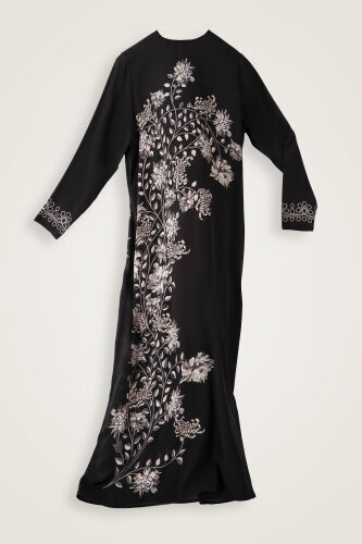 Peony Black-Gray Silk Crepe Dress - 2