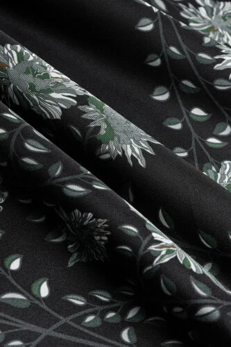 Peony Black-Green Silk Twill Scarf - 4