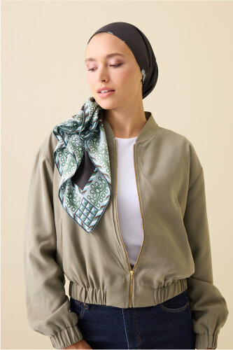 Peony Black-Green Silk Twill Scarf - 3
