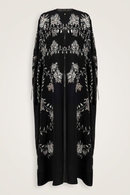 Peony Black-Grey Silk Abaya - 2