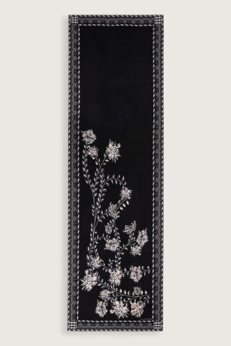 Peony Black-Grey Silk Abaya Shawl - 2