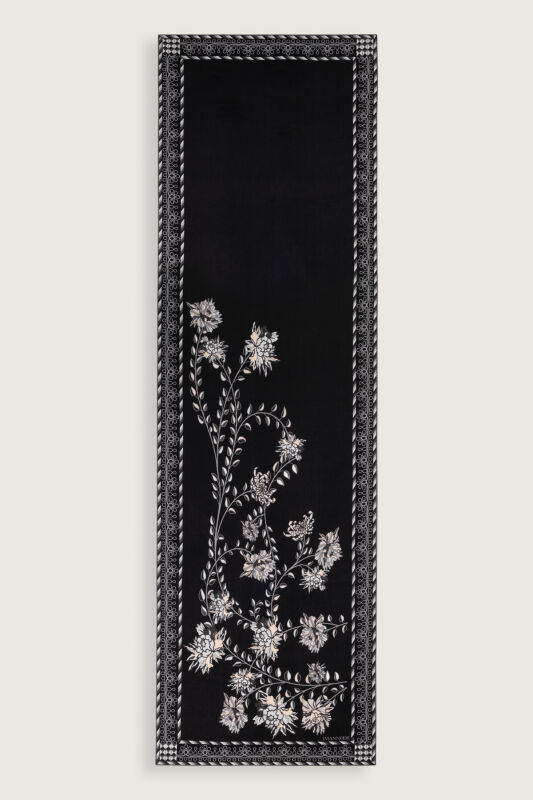 Peony Black-Grey Silk Abaya Shawl - 2