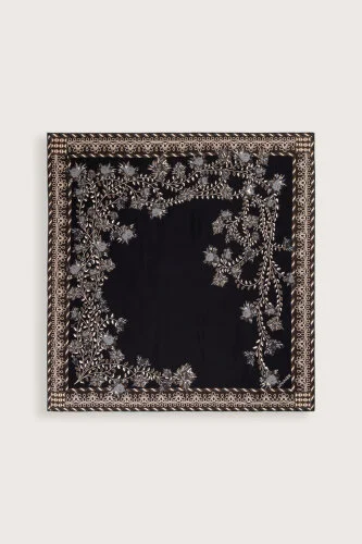 Peony Black-Grey Silk Twill Scarf - 2
