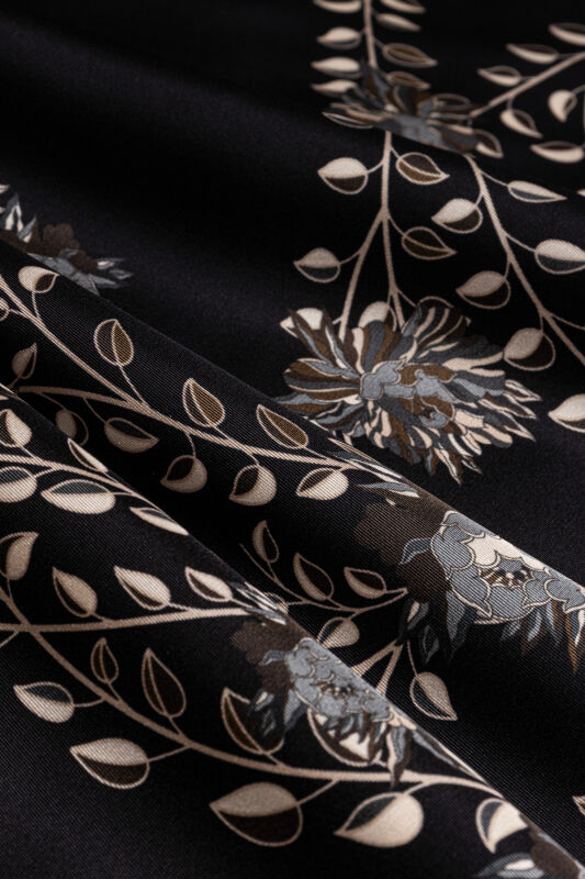 Peony Black-Grey Silk Twill Scarf - 4
