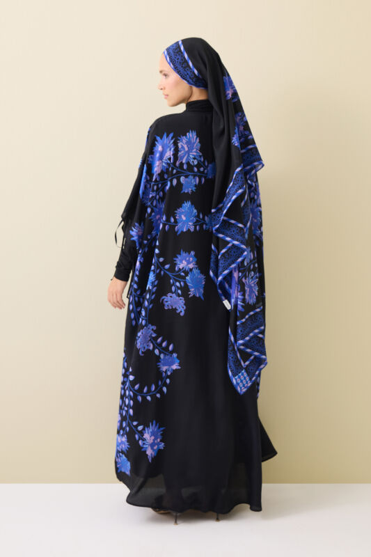 Peony Black-Sax Silk Abaya - 3