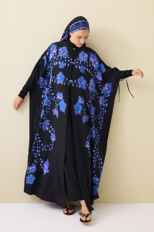Peony Black-Sax Silk Abaya - 5