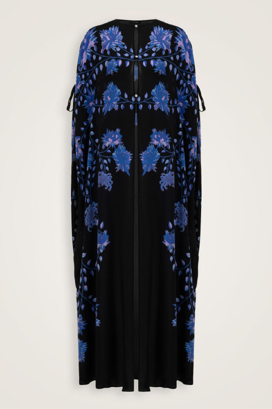 Peony Black-Sax Silk Abaya - 2