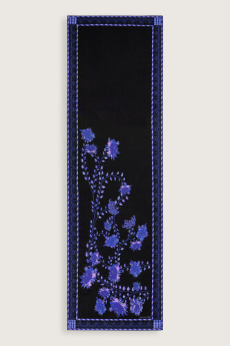 Peony Black-Sax Silk Abaya Shawl - 2