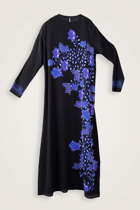 Peony Black-Sax Crepe Silk Dress - 4