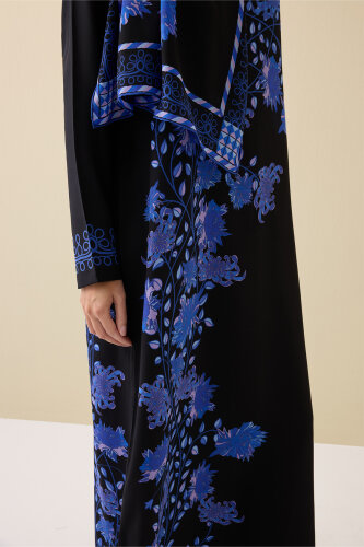 Peony Black-Sax Crepe Silk Dress - 6