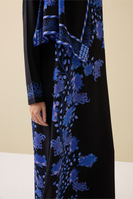 Peony Black-Sax Crepe Silk Dress - 6