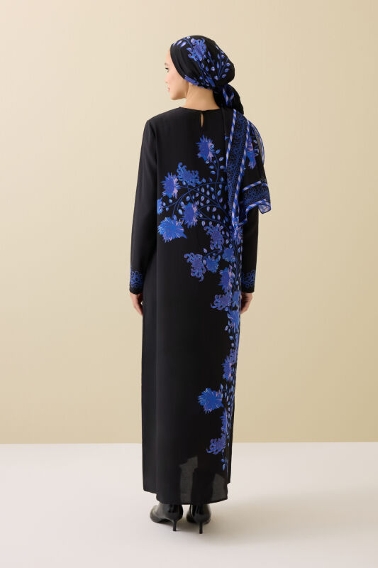 Peony Black-Sax Crepe Silk Dress - 5