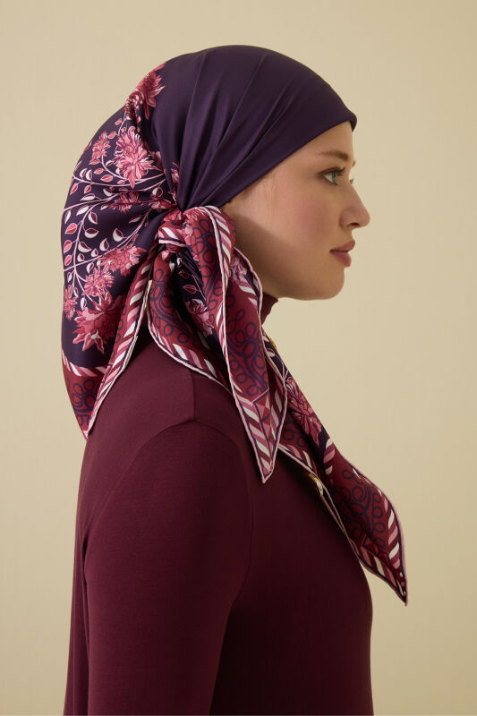 Peony Damson Silk Twill Scarf - 5