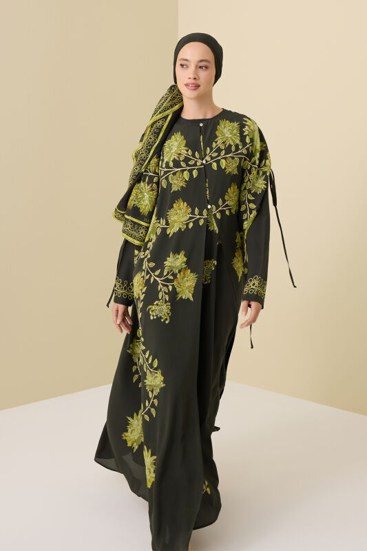 Peony Green Silk Abaya - 5