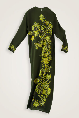 Peony Green Silk Crepe Dress - 4