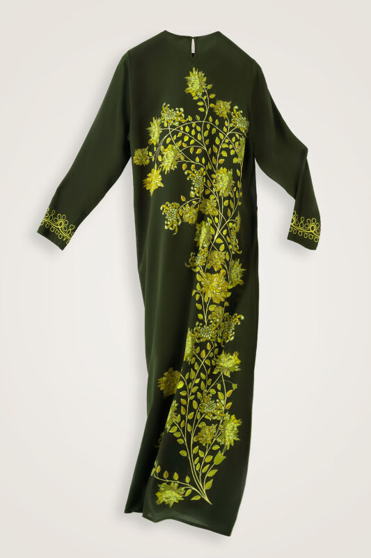 Peony Green Silk Crepe Dress - 4
