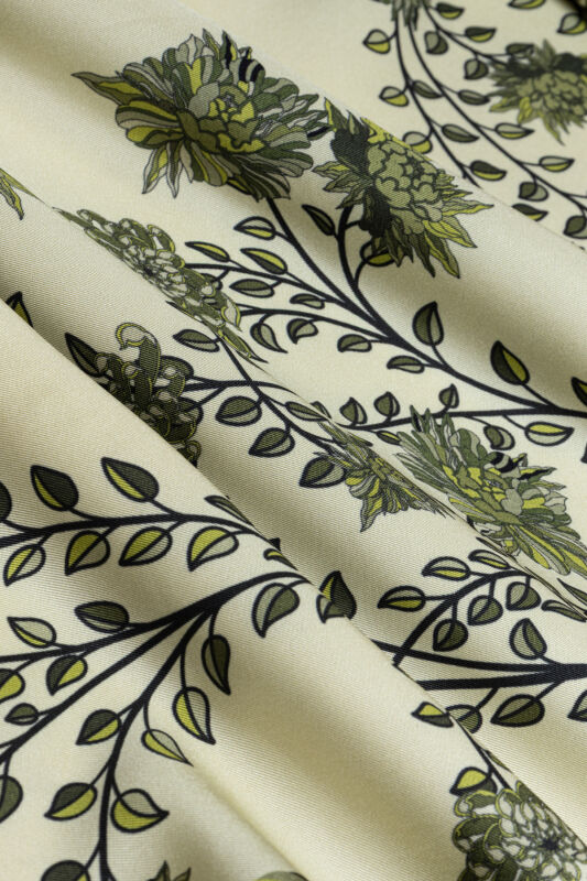 Peony Green Twill Silk Scarf - 4