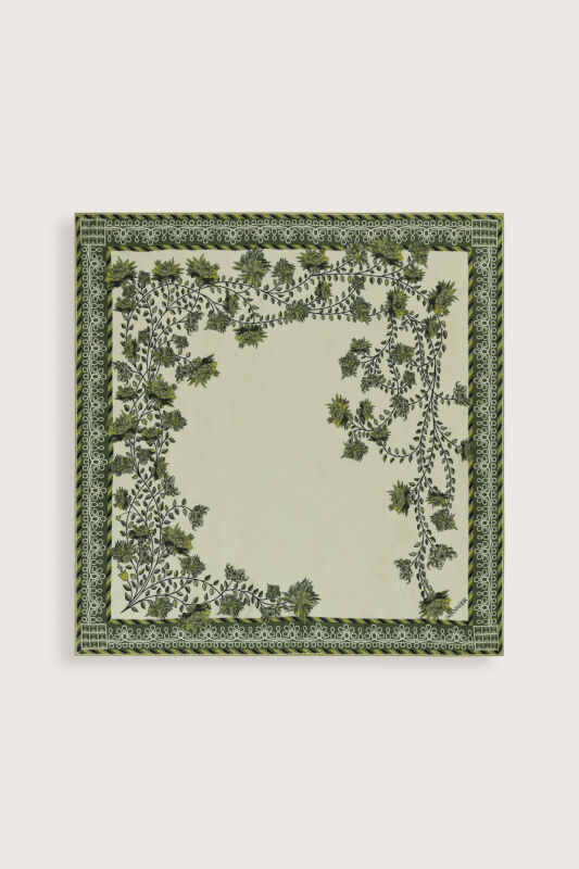Peony Green Twill Silk Scarf - 2