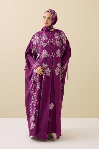Peony Plum Silk Abaya - Imannoor