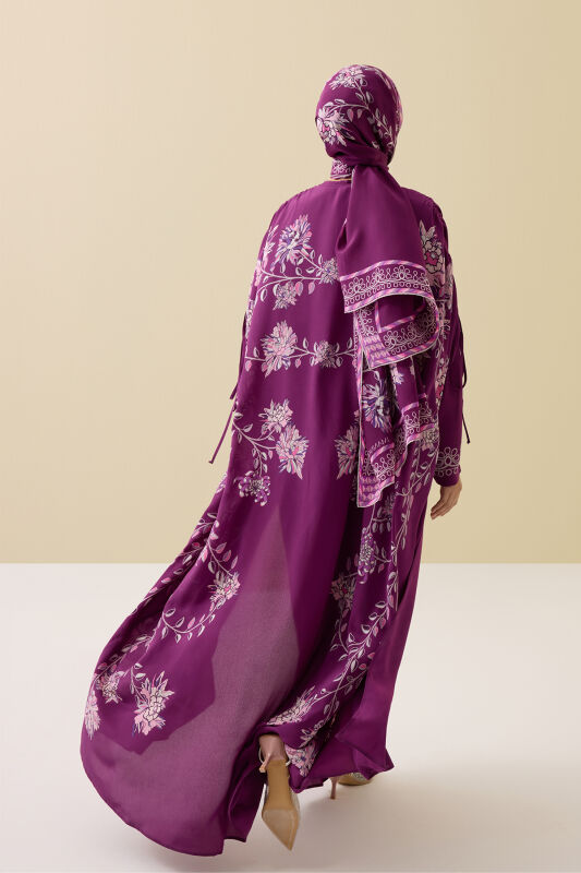 Peony Plum Silk Abaya - 5