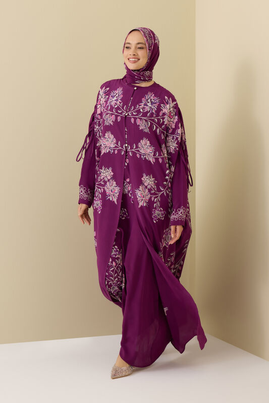 Peony Plum Silk Abaya - 7