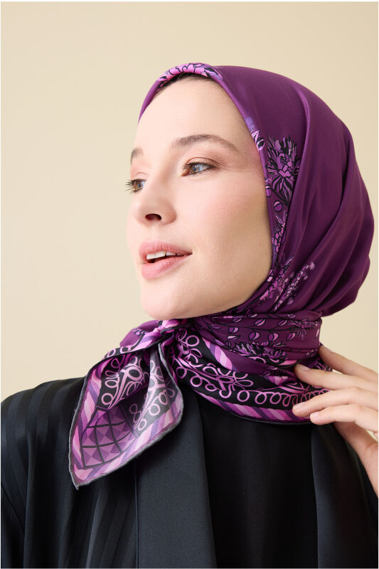 Peony Purple Silk Twill Scarf - 1