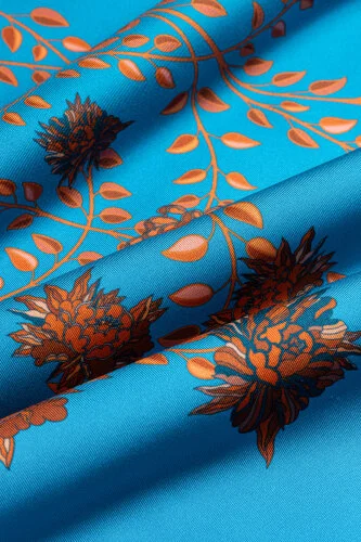 Peony Turquoise Silk Twill Scarf - 4